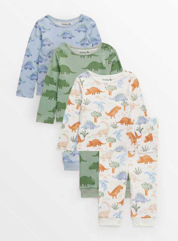 Dinosaur Print Long Sleeve Pyjama Sets 3 Pack Up to 3 mths